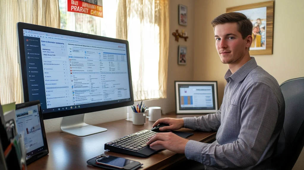 Young professional using iINVENTORYpro software for home and business inventory management